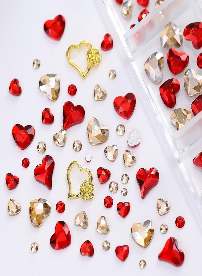 Maigitur 6Girds 767PCS 3D Red Heart Nail Art Charms Love Gems Glitter Decoration Red Valentine's Day Nail Heart Round Diamond Frame Studs Metal Rhinestones for Women Decorations Manicure Charms - Image 5